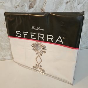 Sferra Argento 5718 Egyptian Cotton Percale FULL / QUEEN Flat Sheet White / Grey